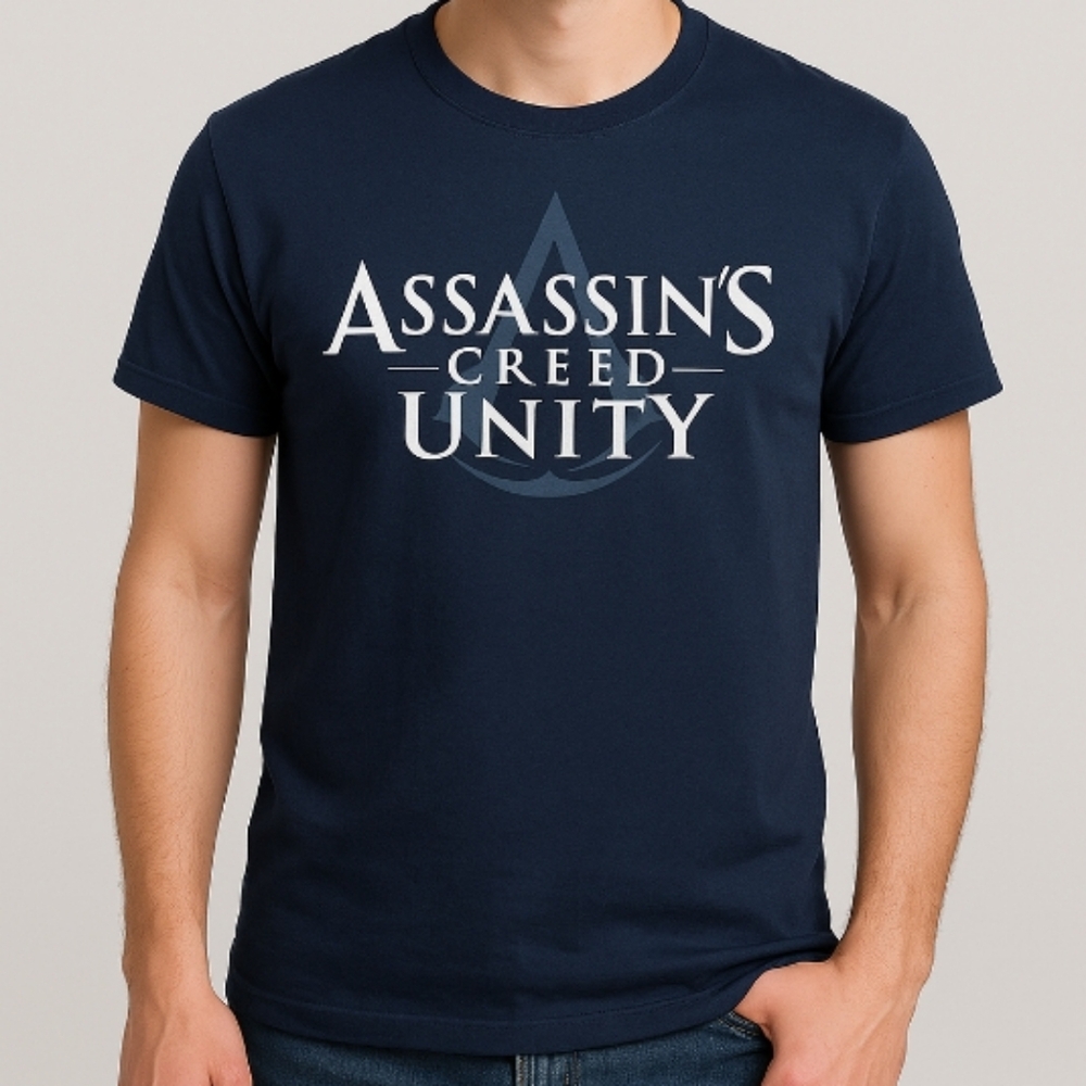 ASSASSINS CREED T-shirt Sz L Dark Navy Blue Short sleeve Crew Neck Retro Games